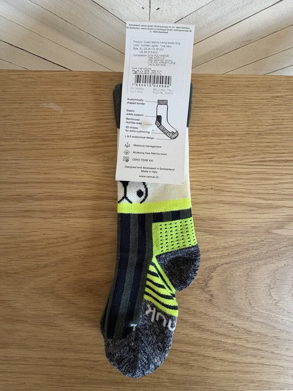 Namuk Gusto Merino Wool Blend Kids hiking socks long US XS 6.5-8.5